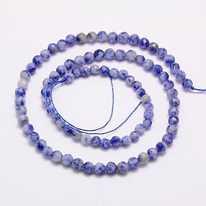 Perles de jaspe tache bleue naturelle, facette, ronde, 4mm, Trou: 1mm, Environ 90 pcs/chapelet, 15.35 pouce