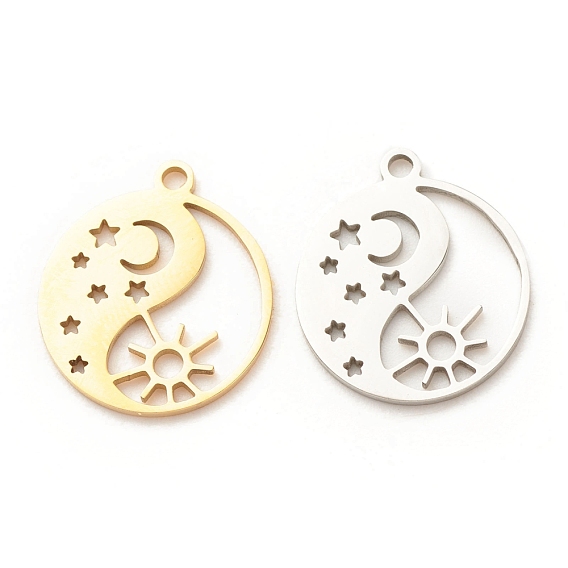 Pendentifs en acier inoxydable, yin yang avec la lune et l'étoile et le soleil