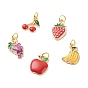 Alloy Enamel Pendants, with Jump Rings, Light Gold, Banana & Apple & Strawberry