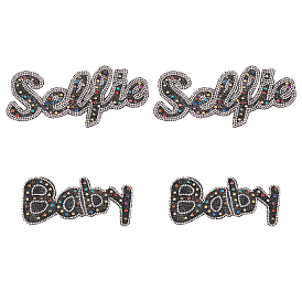 SUPERFINDINGS 4Pcs 2 Style Word Baby & Selfie Glitter Hotfix Rhinestone, Iron on Patches, Dress Shoes Garment Decoration