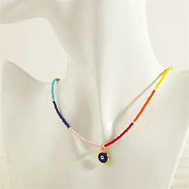 Colorful Glass Bead Necklace with Devil Eye Oil Pendant - Fashionable, Luxurious.