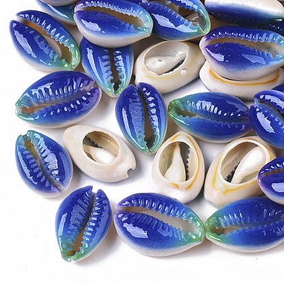 Printed Natural Cowrie Shell Beads, No Hole/Undrilled, Rainbow Style