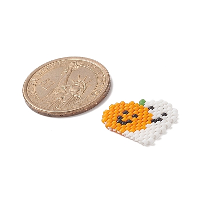 Handmade MIYUKI Japanese Seed Beads, Loom Pattern, Ghost with Pumpkin, for Halloween
