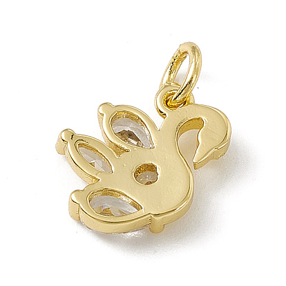 Brass Micro Pave Cubic Zirconia Charms, with Jump Rings, Swan Charms