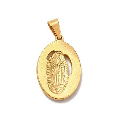 Vacuum Plating 304 Stainless Steel Pendants, with Rhinestone, Oval with Virgin Mary