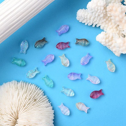 35pcs perles de verre transparentes peintes à la bombe, poisson