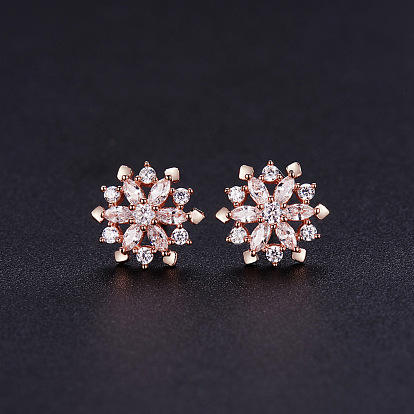 Shegrace flower belles boucles d'oreilles en argent sterling 925 plaqué or rose véritable, Noël, avec Micro Pave aaa zircons, 9.5mm