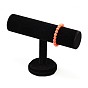 T Bar Plastic Jewelry Bracelet Displays, Covered with Velvet, with Wooden Base, 15x22x5.5cm