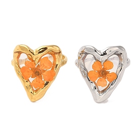Heart Epoxy Resin with Dry Flower Adjustable Rings, 316 Surgical Stainless Steel Ring