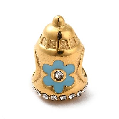 304 émail en acier inoxydable perles européennes, avec strass, Perles avec un grand trou   , biberon avec motif de fleurs