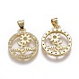 Brass Micro Pave Clear Cubic Zirconia Pendants, with Snap on Bails, Long-Lasting Plated, for Mother's Day, Flat Round with Word Mama