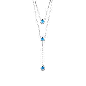 Двухъярусные ожерелья shegrace 925 из стерлингового серебра, с тремя круглыми голубыми цирконами