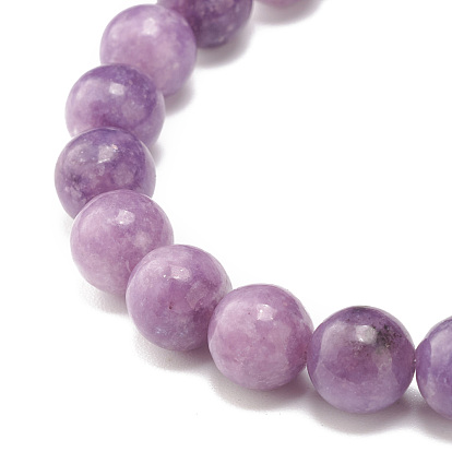 Natural Lepidolite/Purple Mica Round Beaded Stretch Bracelet, Gemstone Jewelry for Women