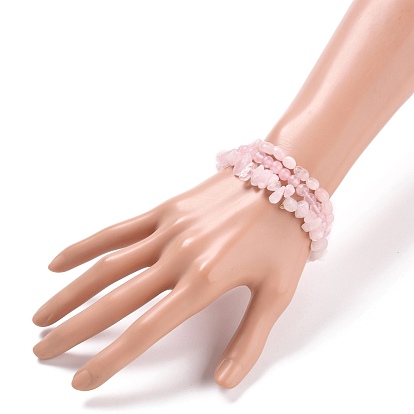Natural Rose Quartz Stretch Bracelets, Stackable Bracelets, Round & Chips Shapes