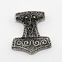 304 acier inoxydable Thor marteau discussion pendentifs pour hommes vintages, 47x19x27mm, Trou: 4mm