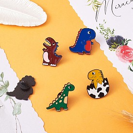 5Pcs 5 Style Cute Dinosaurs Enamel Pins, Electrophoresis Black Alloy Animal Brooch for Backpacks Clothes Jackets Hats