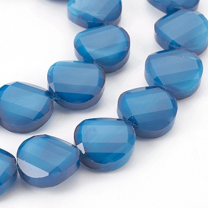 Pearl Luster Plated Glass Bead Strands, Faceted Flat Round, 14x7mm, Hole: 1mm, about 25pcs/strand, 13.7 inch