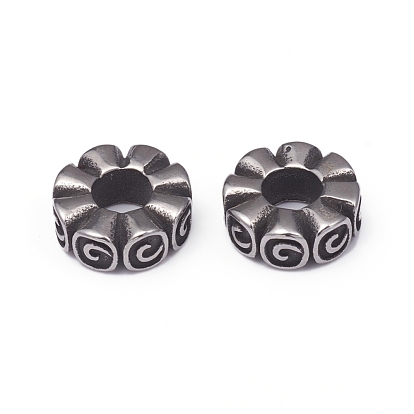 304 Stainless Steel European Beads, Large Hole Beads, Flower