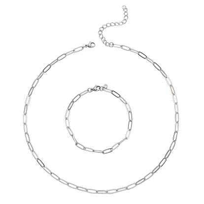 Ensembles de colliers et bracelets chaînes trombones en laiton, avec fermoirs en laiton et rallonge de chaîne en fer