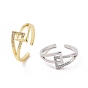 Clear Cubic Zirconia Interlocking Triangle Knot Open Cuff Ring, Brass Jewelry for Women