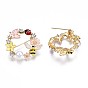 Flat Round with Butterfly Bee Flower Enamel Pin with Rhinestone, 3D Animal Alloy Brooch with Imitation Pearl for Backpack Clothes, Nickel Free & Lead Free, Light Golden