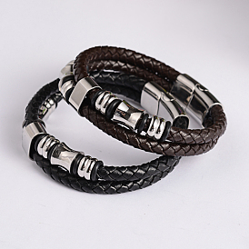 Плетеные браслеты шнур кожаный, из нержавеющей стали застежками, 210 мм