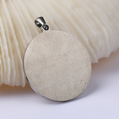 Flat Round with Tree of Life Ion Plating(IP) 304 Stainless Steel Pendants, 33x29.8x2mm, Hole: 7x3mm