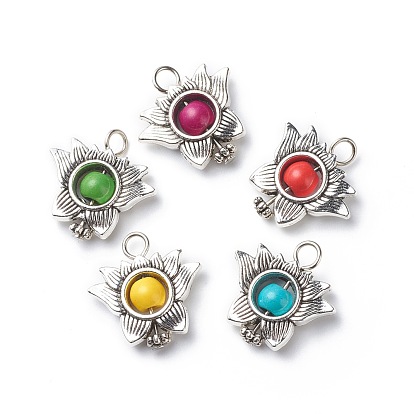 Antique Silver Plated Alloy Synthetic Turquoise Pendants, Dyed