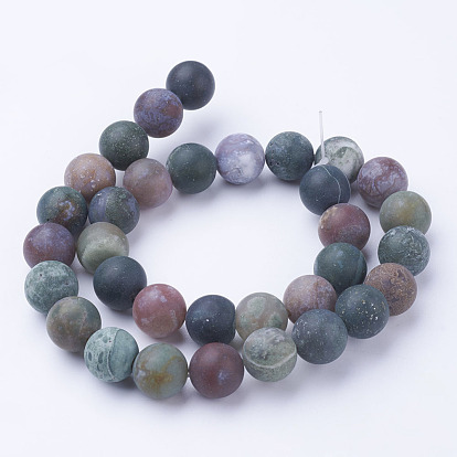 Natural Indian Agate Bead Strands, Round, Frosted