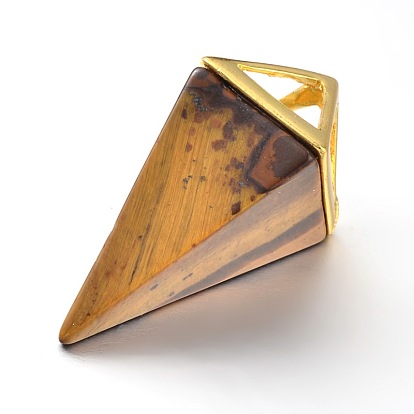 Piedras preciosas colgantes punto de péndulo, con oro chapado fornituras de latón, 30~34x15x15 mm, agujero: 5x6 mm