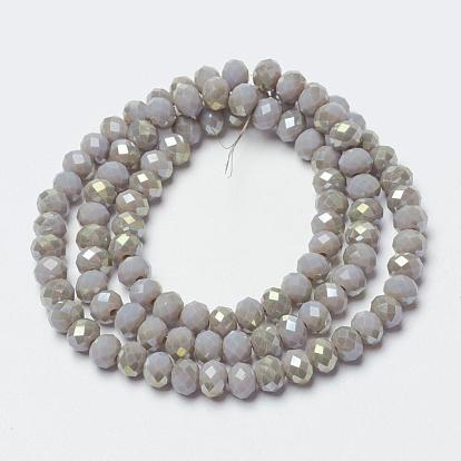 Plaquer des brins de perles de verre opaques, demi arc-en-ciel plaqué, facette, rondelle