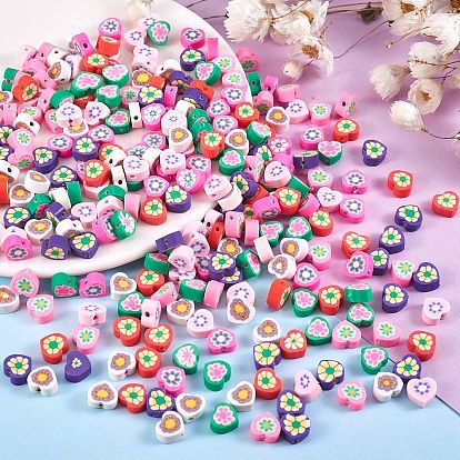315 piezas 7 colores cuentas de arcilla polimérica hechas a mano, corazón con diseño de flores