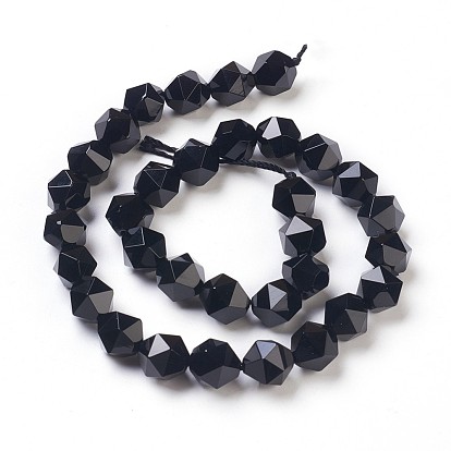Brins de perles d'onyx noir naturel, facette, teints et chauffée