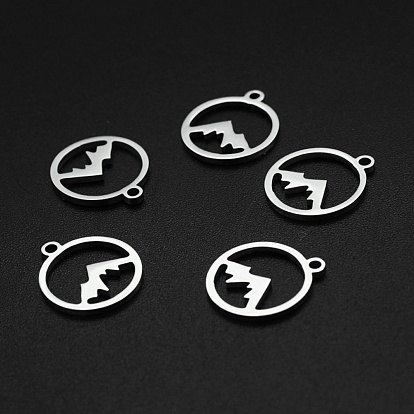 201 Stainless Steel Charms, Laser Cut, Hollow, Ring with Mountain
