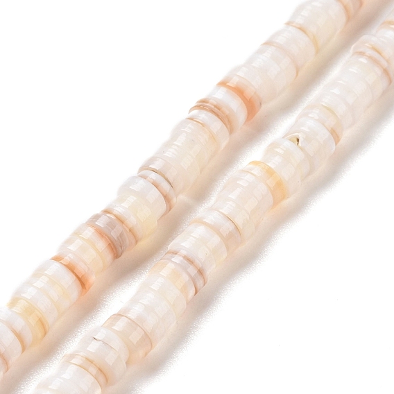 Freshwater Shell Beads Strands, Disc/Flat Round, Heishi Beads
