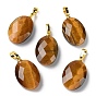 Natural Gemstone Pendants, Faceted Oval Charms with Brass Snap on Bails