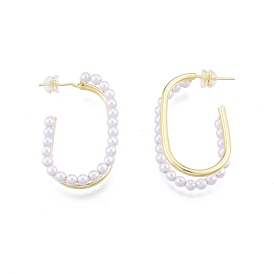 Boucles d'oreilles ovales en plastique ABS imitation perle, boucles d'oreilles demi-créoles en laiton pour femmes