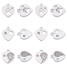 Unicraftale 304 Stainless Steel Charms, Manual Polishing, with Crystal Rhinestone, Heart