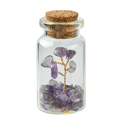 Transparent Glass Wishing Bottle Decoration, Wicca Gem Stones Balancing, with Tree of Life Synthetic & Natural Mixed Gemstone Beads Drift Chips inside