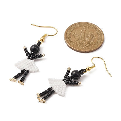 Girl Dangle Earrings, Seed Beads Earring with 304 Stainless Steel Earring Hooks