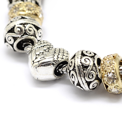 Alloy Rhinestone Bead European Bracelets, with Brass Chain, 190mm