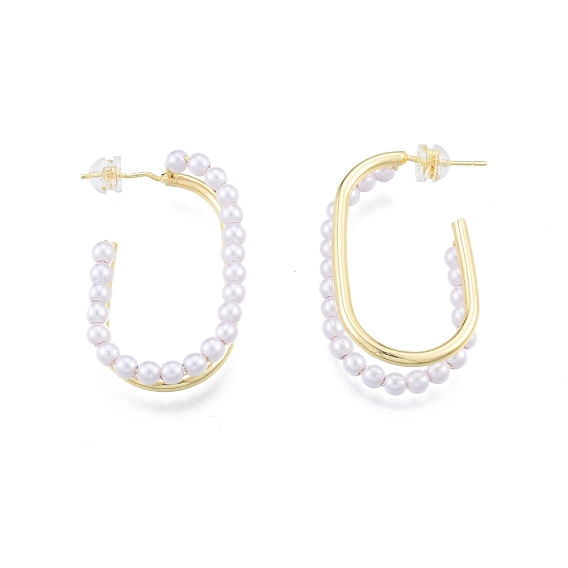 ABS Plastic Imitation Pearl Oval Stud Earrings, Brass Half Hoop Earrings for Women