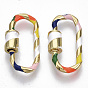 Brass Screw Carabiner Lock Charms, for Necklaces Making, with Enamel, Nickel Free, Oval