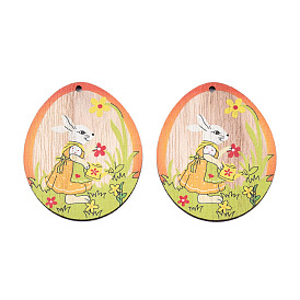 Single-Sided Printed Wood Big Pendants, Oval Charm with Mouse