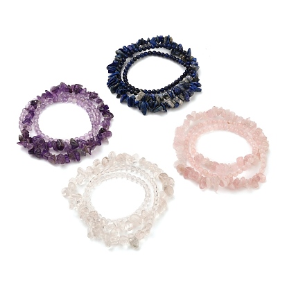 Bracelets enveloppants extensibles à trois boucles, avec des perles naturelles de pierres précieuses, rond et puce