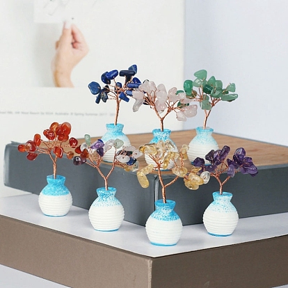 Resin Vase with Natural & Synthetic Chips Tree Ornaments, for Home Car Desk Display Decorations
