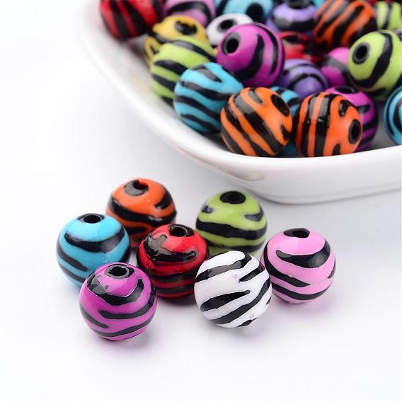 Opaque Acrylic Beads, Zebra Striped Style, Round