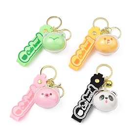 Cartoon Acrylic & PVC Small Animal Head Pendant Keychains, with Alloy Keychain Ring, for Bag Car Key Pendant Decoration, Frog/Bear/Pig/Panda