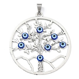 Tibetan Style Alloy Pendants, Tree of Life with Evil Eyes Charm, Antique Silver