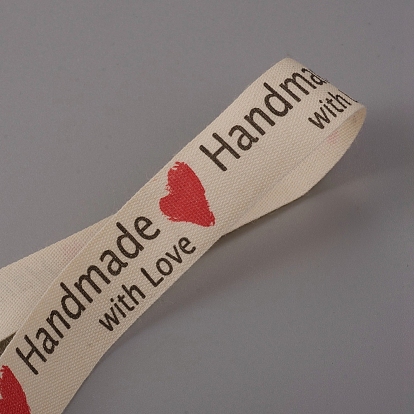 Ruban de coton imprimé mot, accessoires du vêtement, avec mot fait à la main avec amour